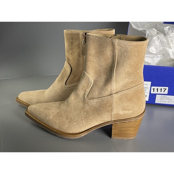 Stuart Weitzman Tate Bootie Shoes Womens Size 6.5 Camel Suede Ankle Boots - Picture 3 of 9